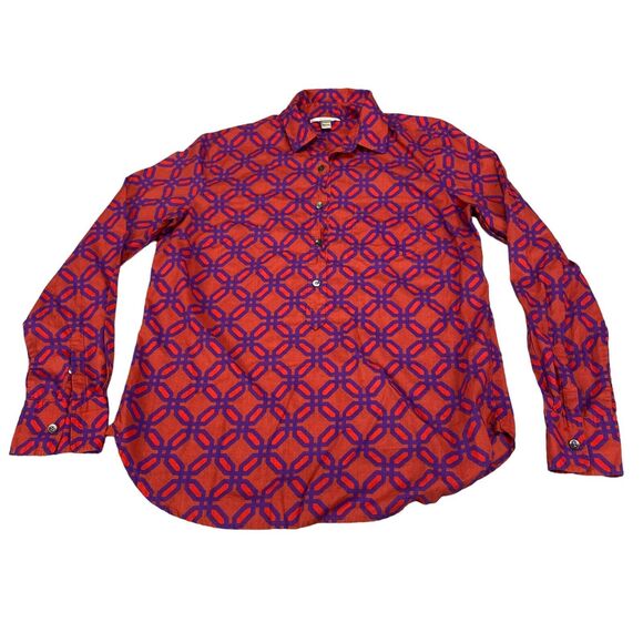 J.CREW Shirt Women's Size 4 Geometric Cotton Collared Button Down - Picture 8 of 13